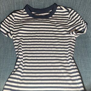 Blue and White Striped Short Sleeve Tee